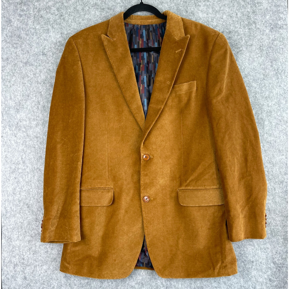 Sean Jean Blazer Sport Coat Mens 40L Tan Brown Floral Burnout 2 Button Cotton